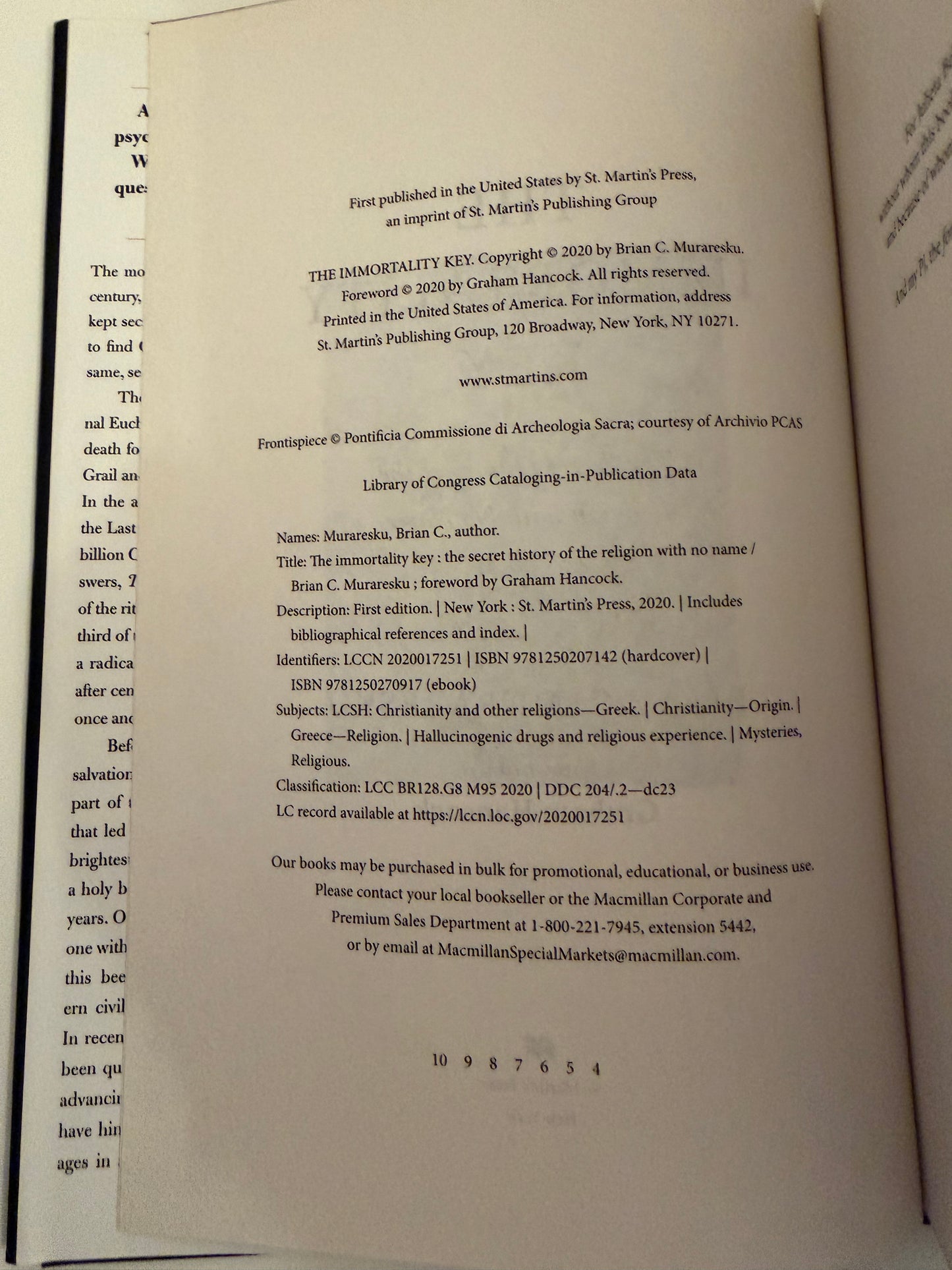 The Immortality Key, The Secret History of the Religion with No Name By Brian Moratesku (hardback book)