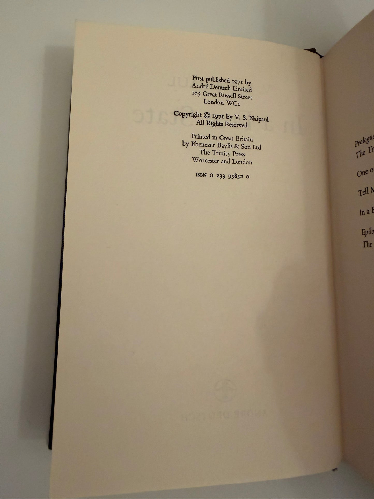 In A Free State by V. S. Naipaul - Pub: Andre Deutsch - 1971 - Hardback (book)