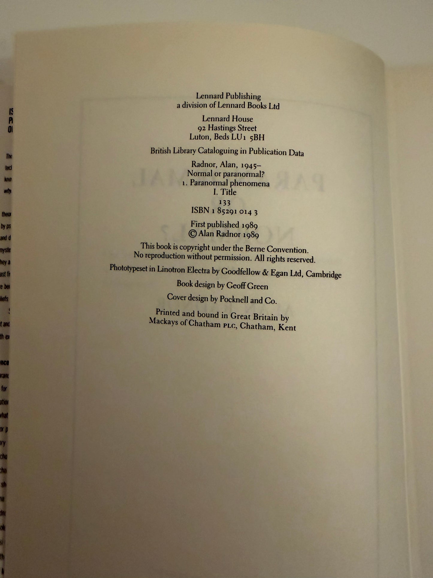 Paranormal or Normal by Alan Radnor (hardback book)