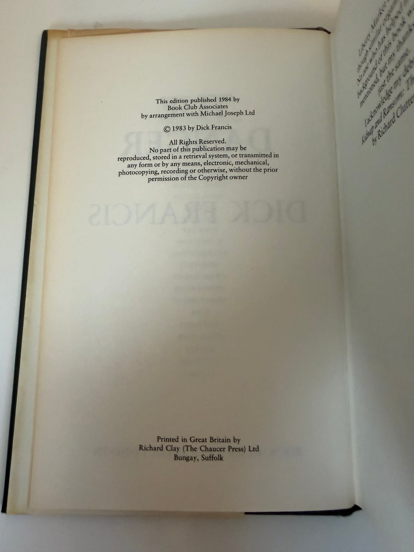 The Danger by Dick Francis (hardback book)