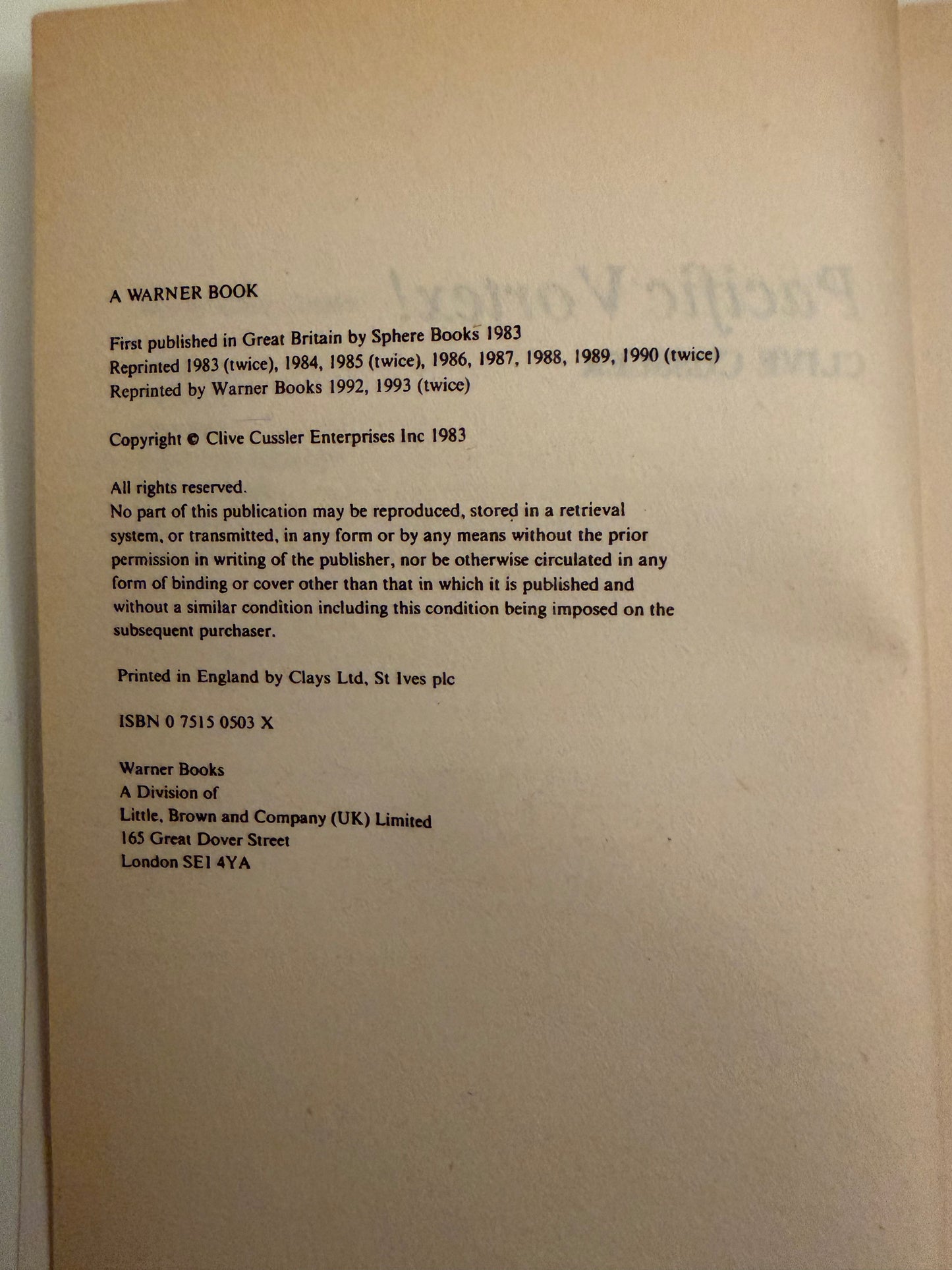 Pacific Vortex! By Clive Cussler (The First Dirk Pitt Adventure)