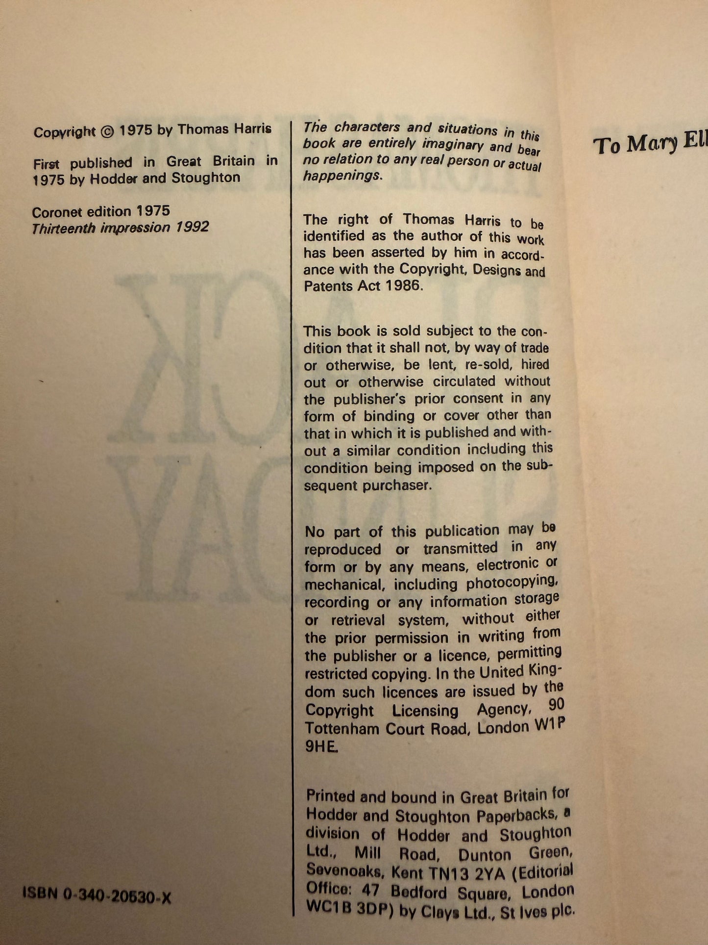 Black Sunday by Thomas Harris (Coronet paperback copy)