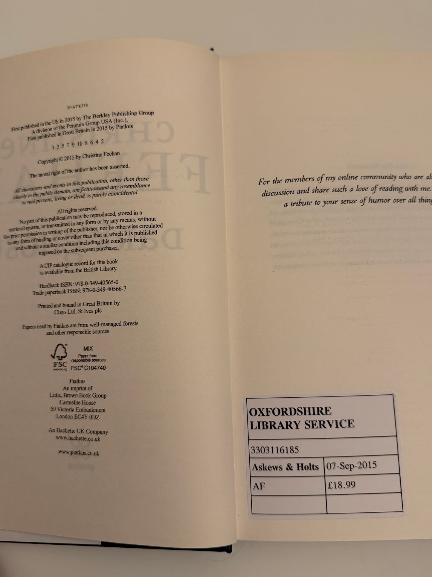 Dark Ghost: A Carpathian Novel by Christine Feehan (hardback book)