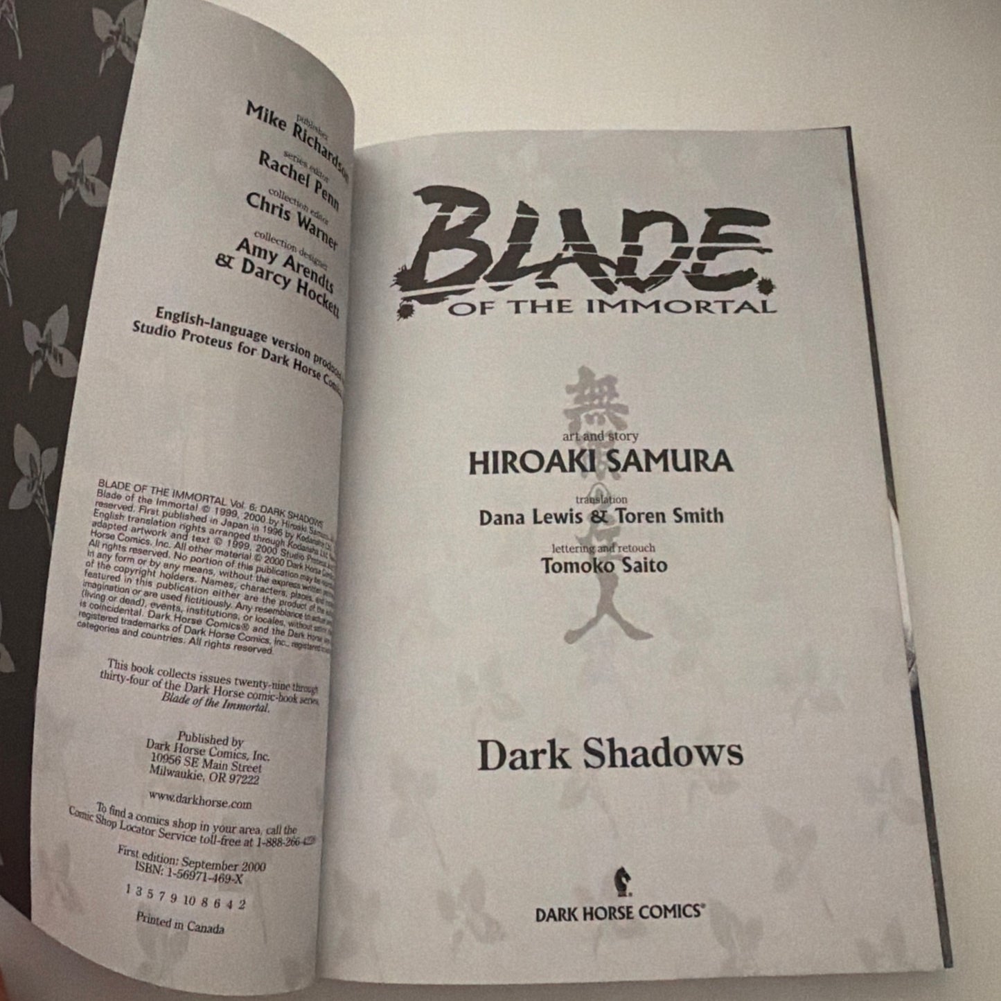 Blade of the Immortal - Dark Shadows - Hiroaki Samura English Manga Book