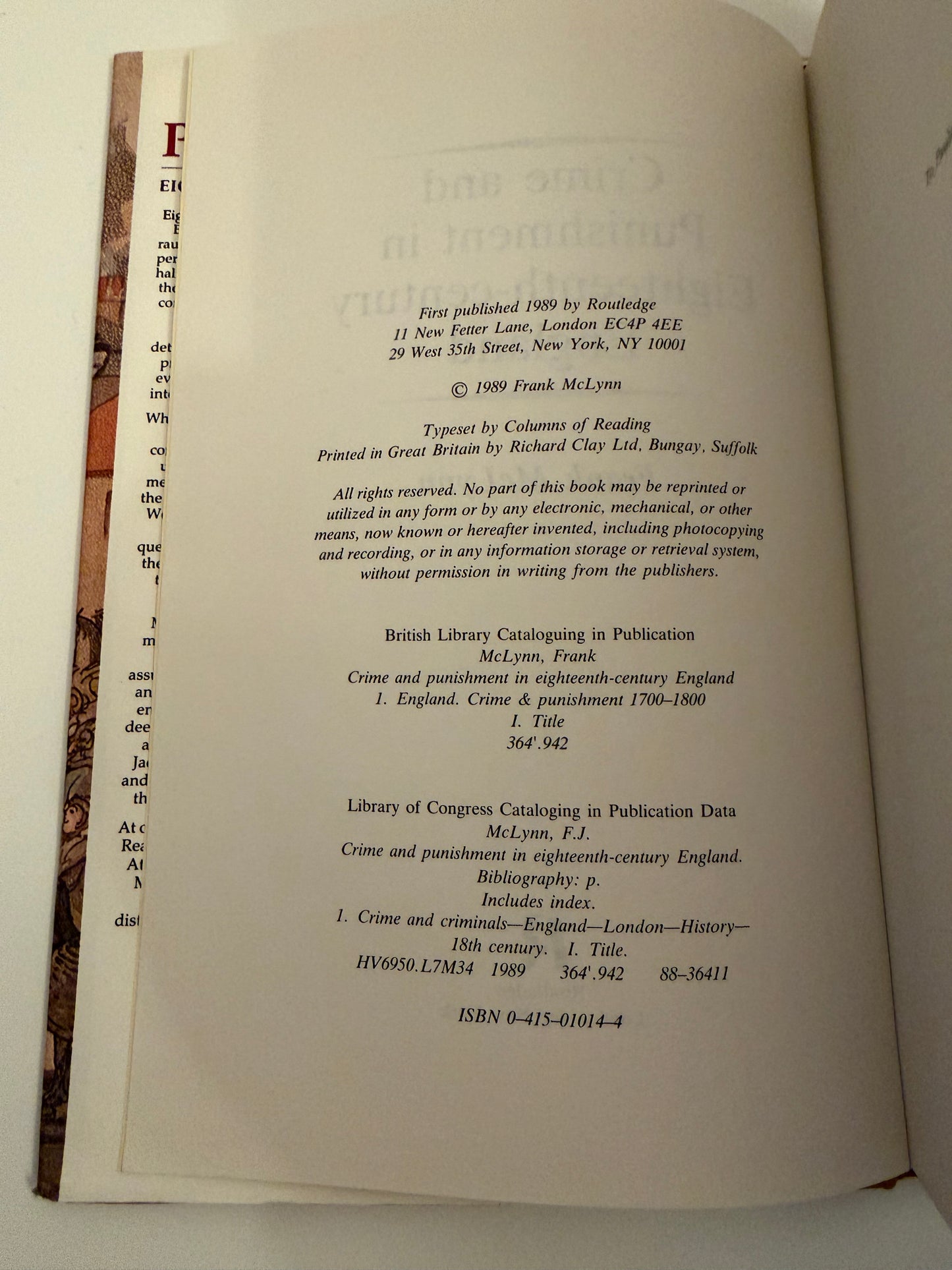 Crime and Punishment in Eighteenth Century England by Frank Mclynn (hardback book)