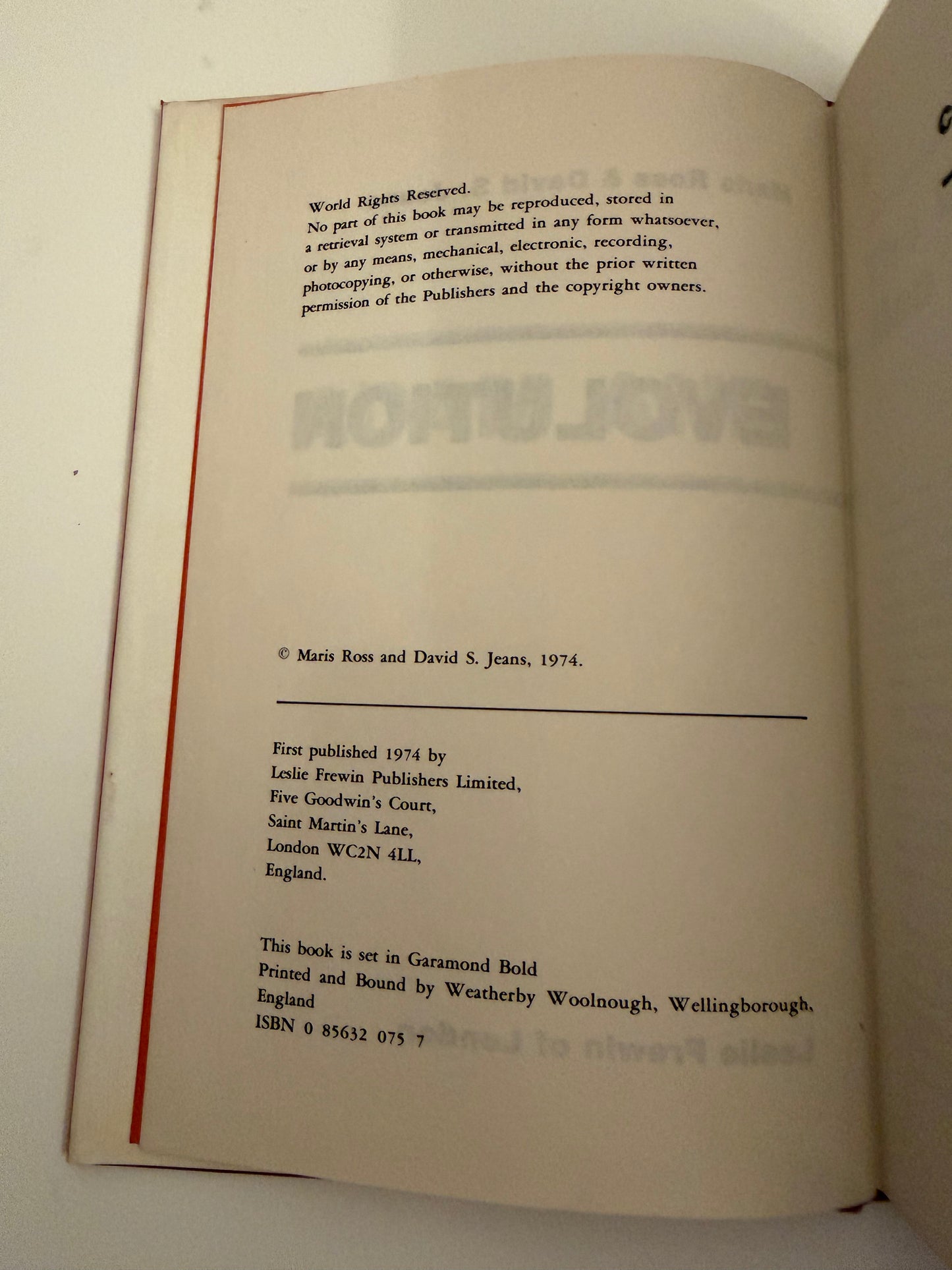 Adam and Evolution by Maris Ross & David S. Jeans (hardback book 1974)