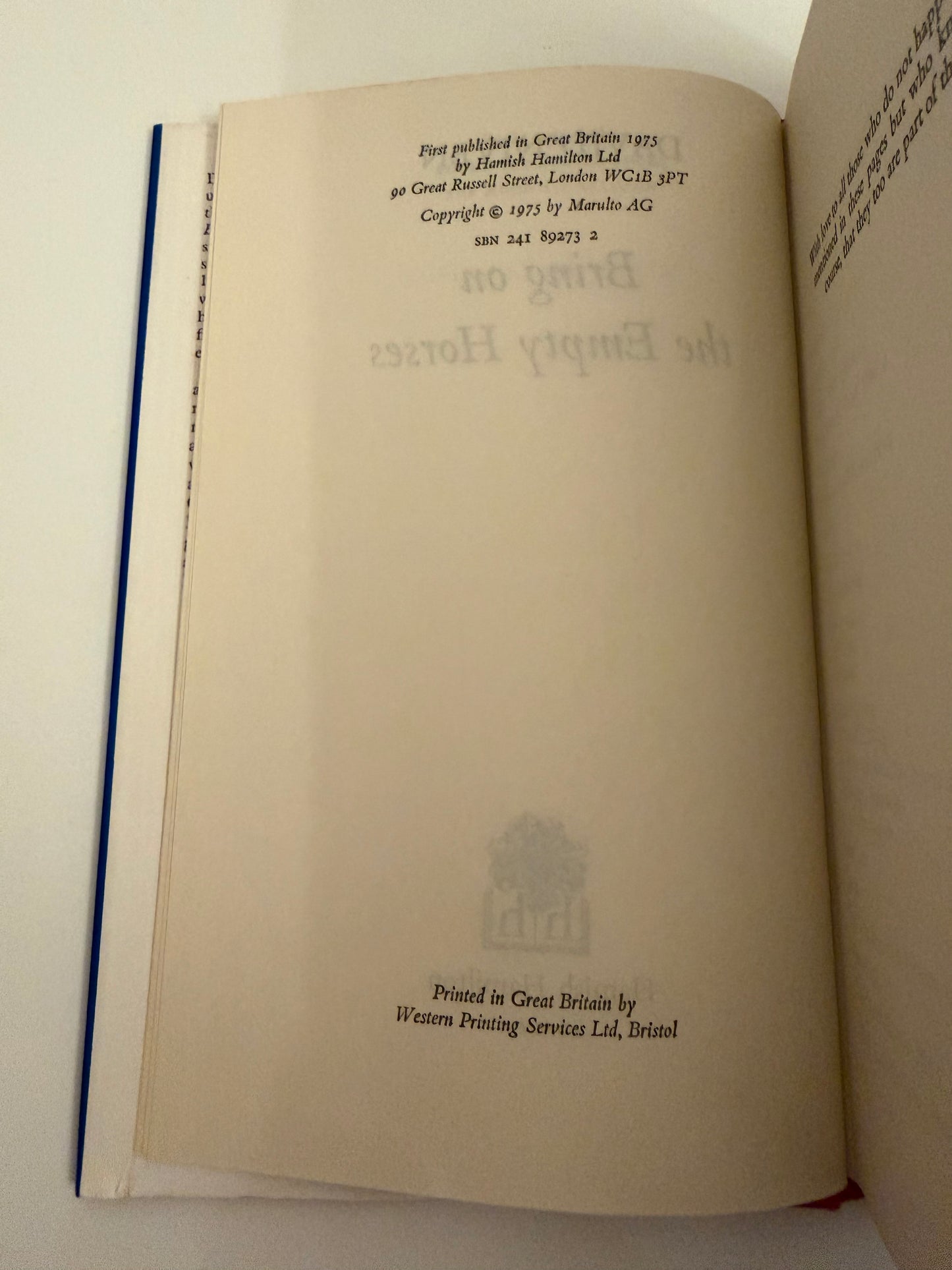 Bring on the Empty Horses by David Niven (hardback book)