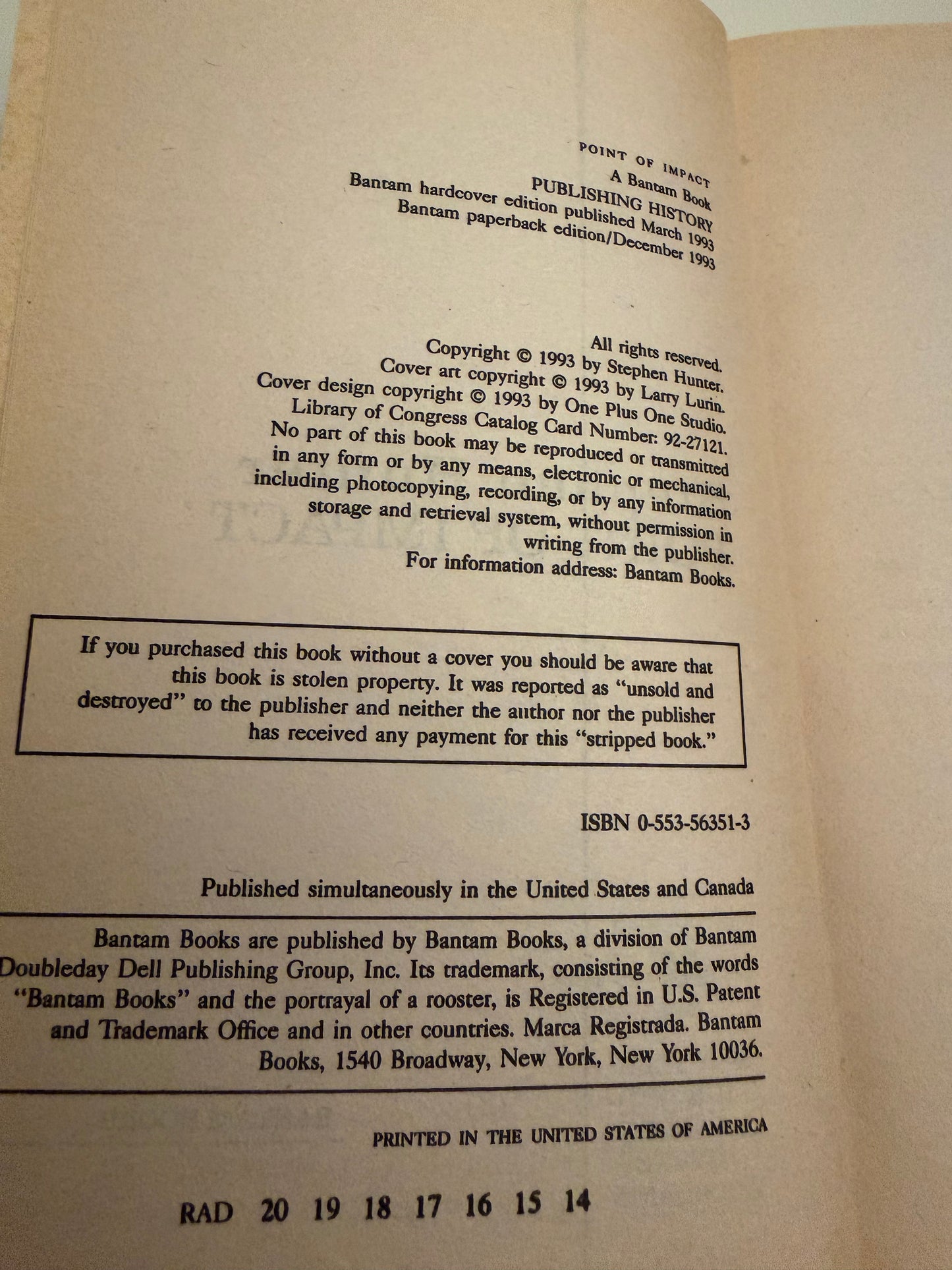 Point of Impact by Stephen Hunter (paperback book)