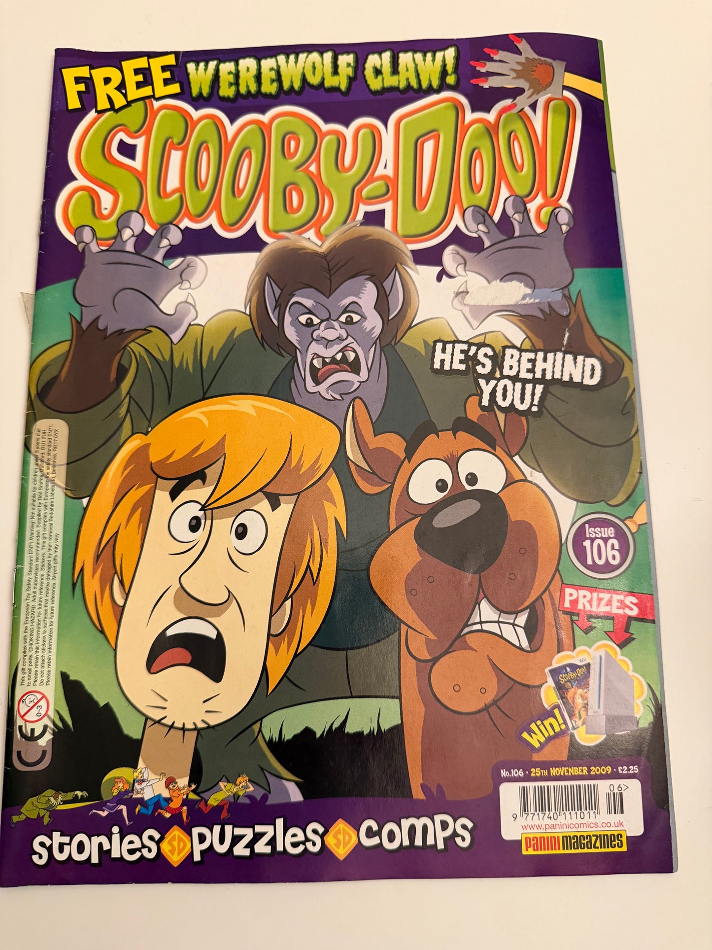 Scooby-doo panini magazine FREE GIFT WEREWOLF CLAW No.106 25th November 2009