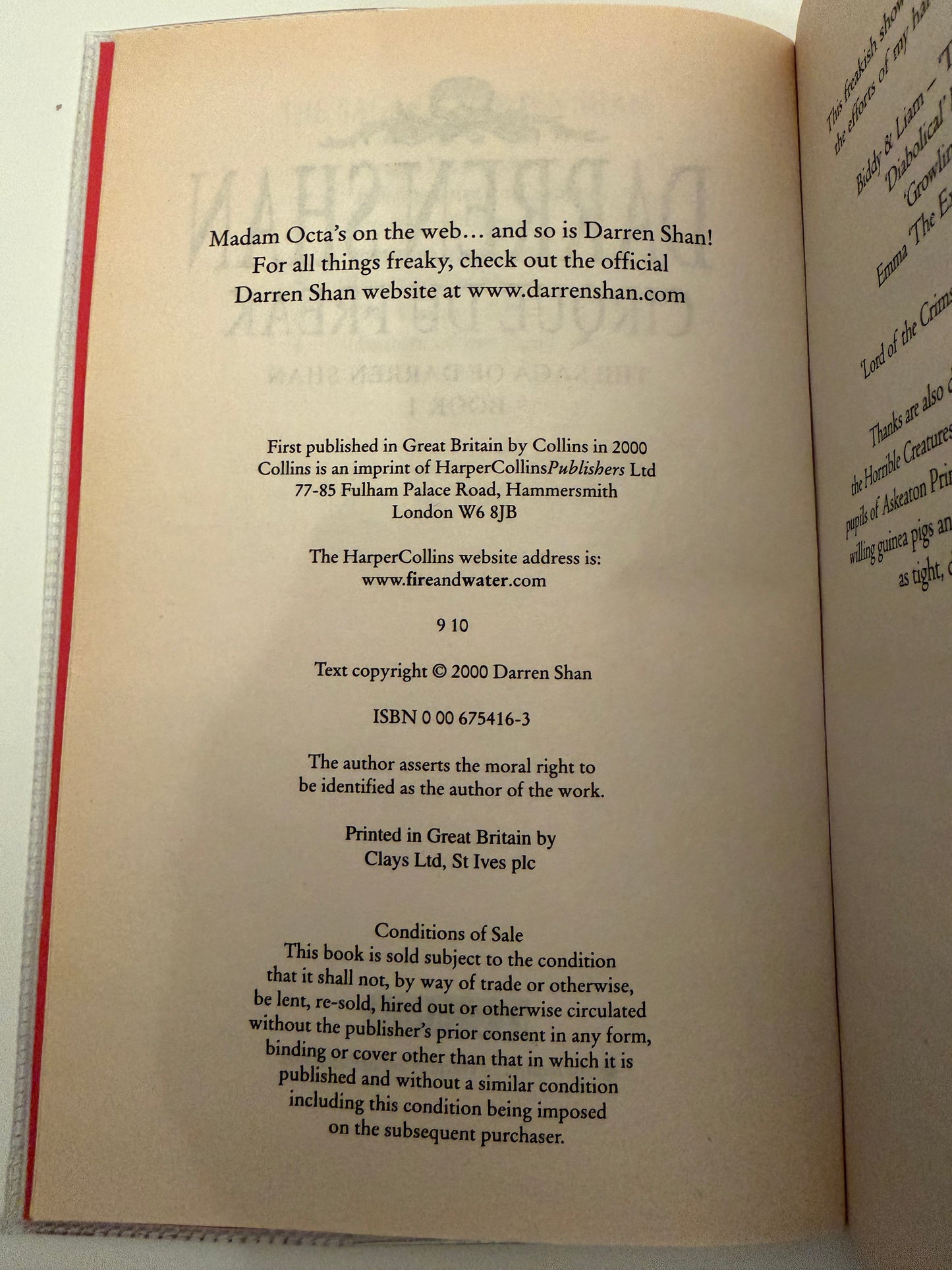 Cirque Du Freak by Darren Shan Book 1 in the Saga (paperback book)