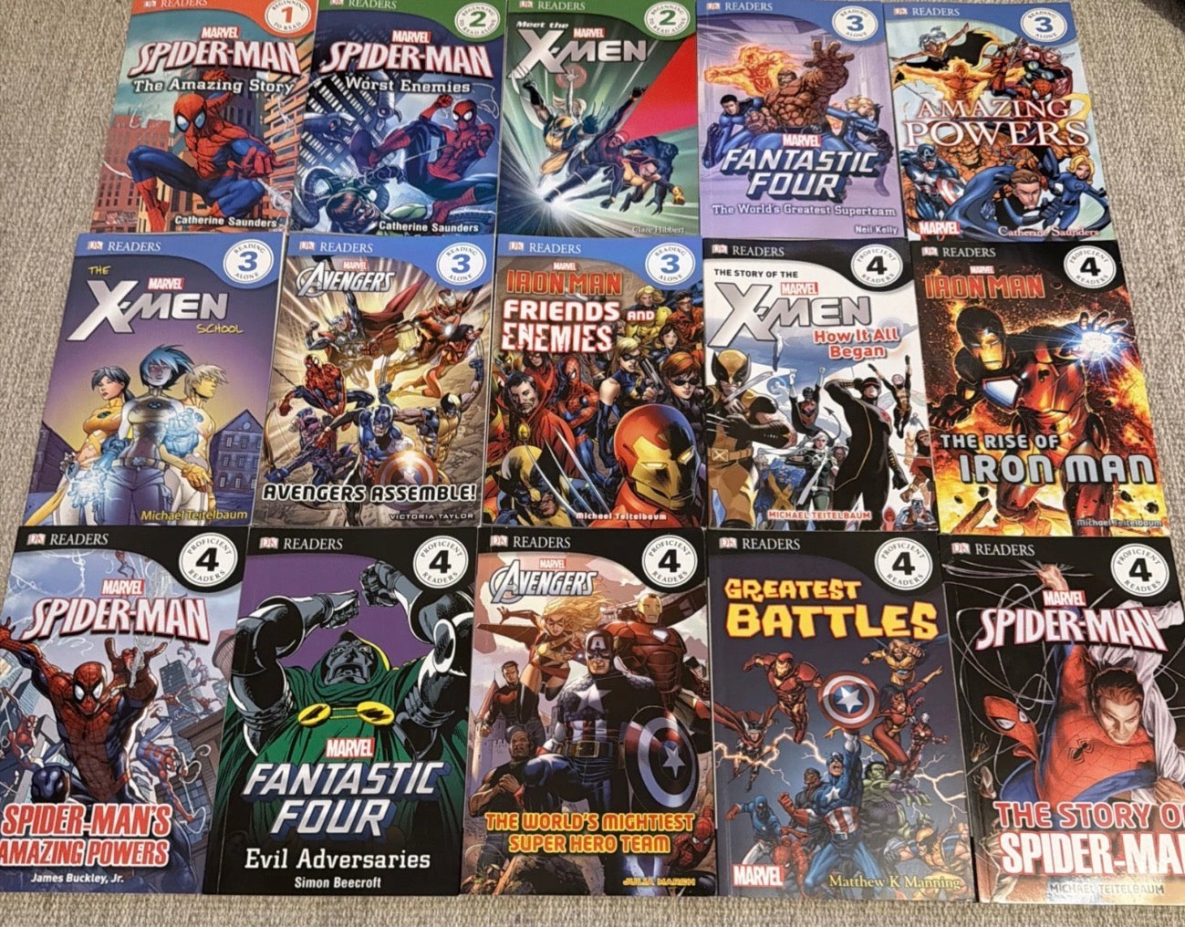 15 x DK Readers Marvel Books - Fantastic 4, X-Men, Spider-man, Iron Man