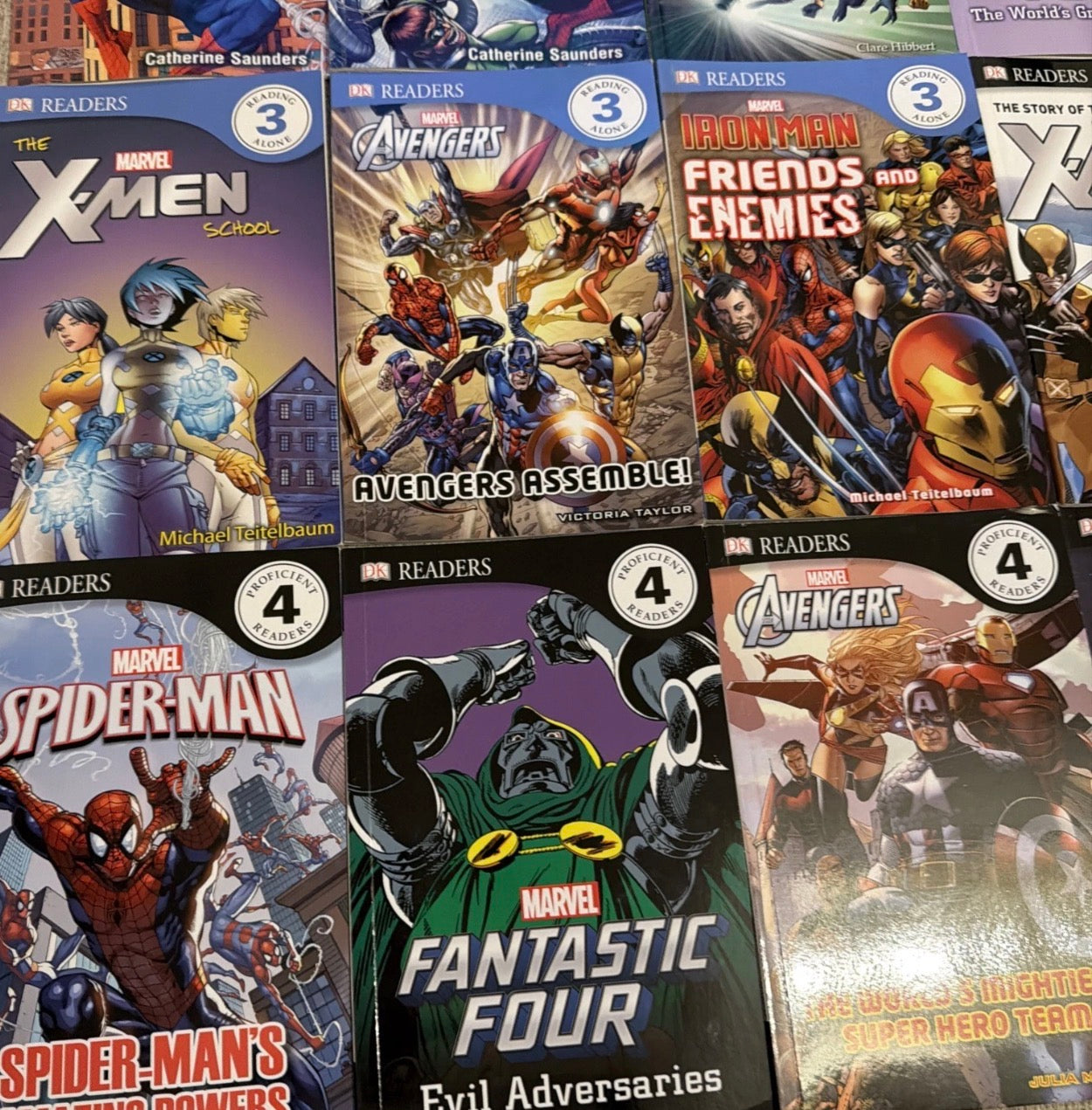 15 x DK Readers Marvel Books - Fantastic 4, X-Men, Spider-man, Iron Man