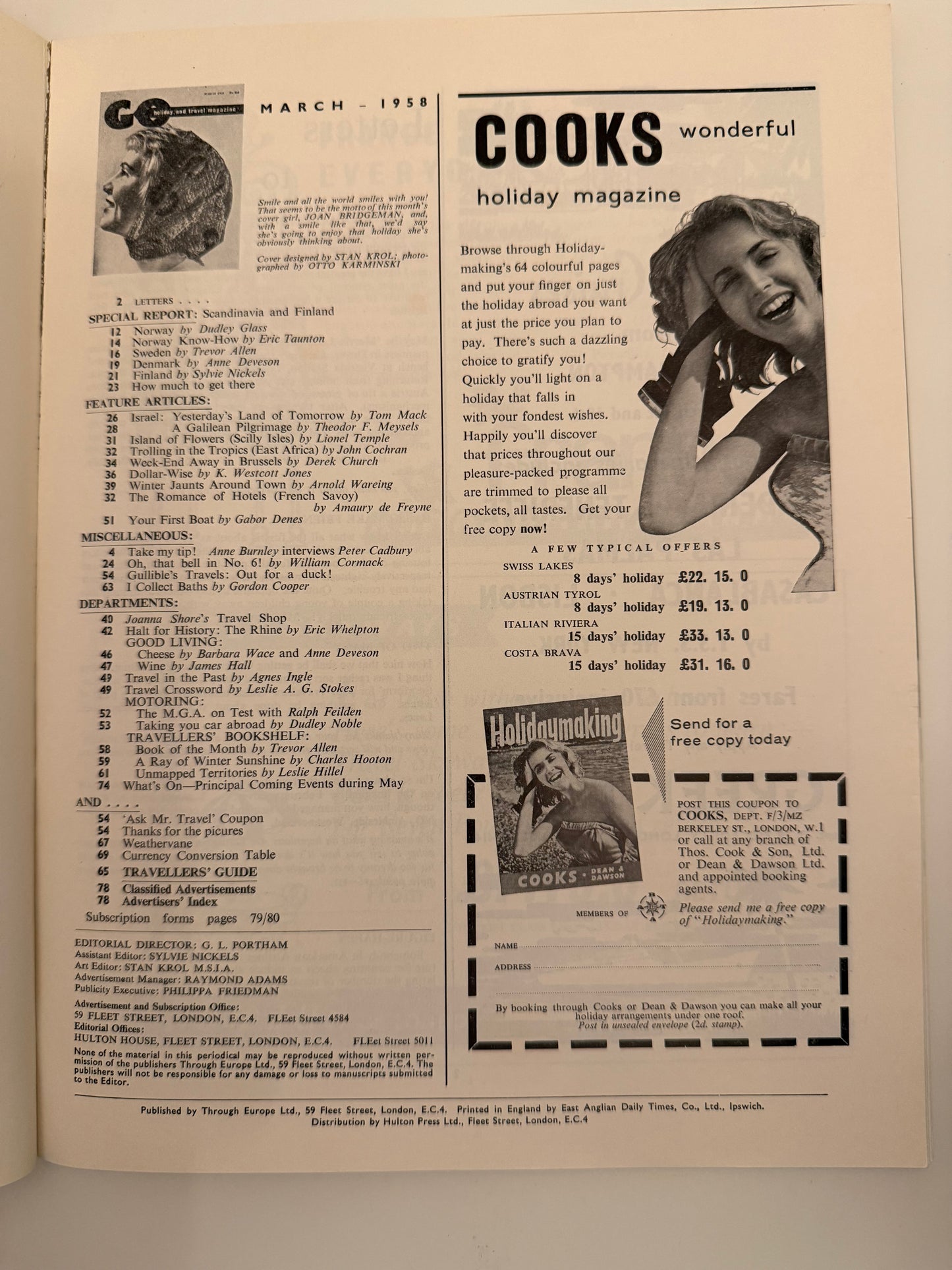 GO Magazine – March 1958 | Vintage Travel & Holiday Classic with Scandinavian Scarf Cover