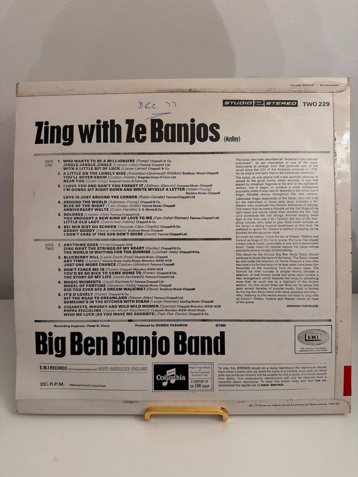 Big Ben Banjo Band - Zing With Ze Banjos - Used Vinyl Record - Z12z
